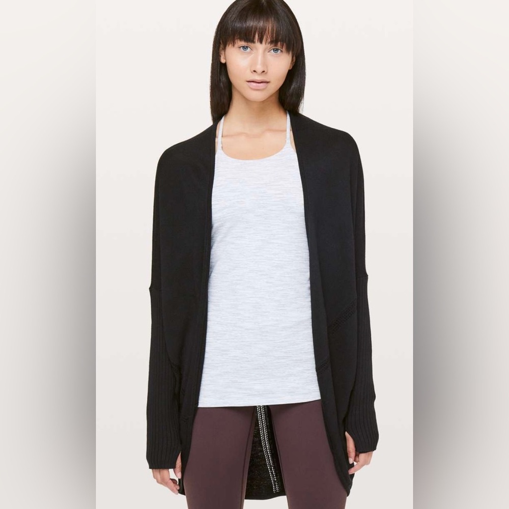 Lululemon Black Cashmere Blend Call In Cozy Wrap Cardigan